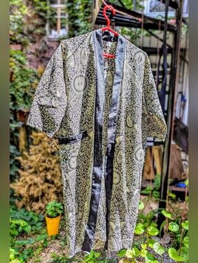 Unbranded Unisex Batik 100% Cotton Kimono Artisan Robe in Black and Cream